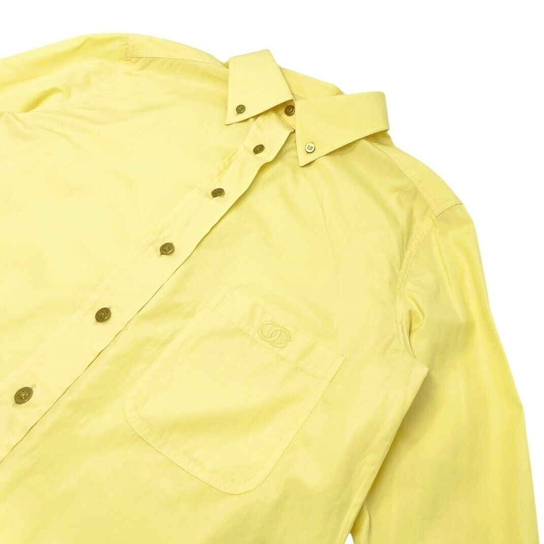 CHANEL Vintage PO4946 CC Mark Logo Shirt Top #36 Button Up Yellow Gold Cotton
