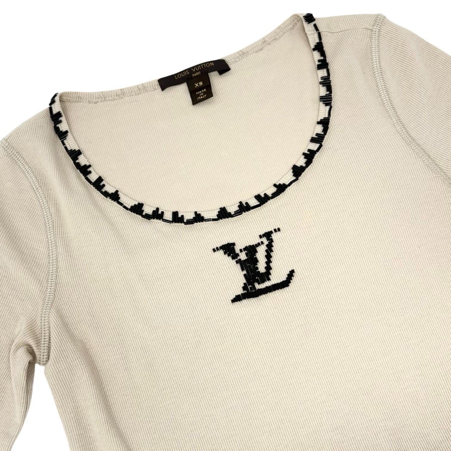 LOUIS VUITTON Vintage Beads Knit Long Sleeve Top T-shirt #XS Beige 901990