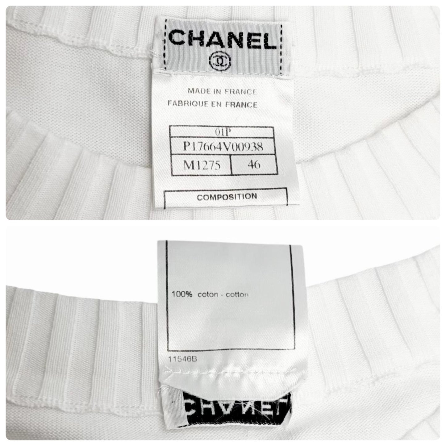 CHANEL Vintage 01P CC Logo Stamp Knit Sweater Top #46 White Pullover  902032
