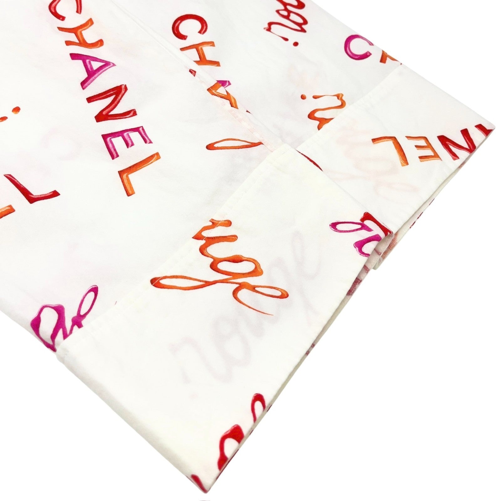 CHANEL Vintage 96P Logo Button Up Shirt Rouge Long Sleeve White Pink Cotton