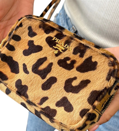 PRADA Vintage Leopard Mini Shoulder Bag Pouch Brown Pony Calf Hair 902269