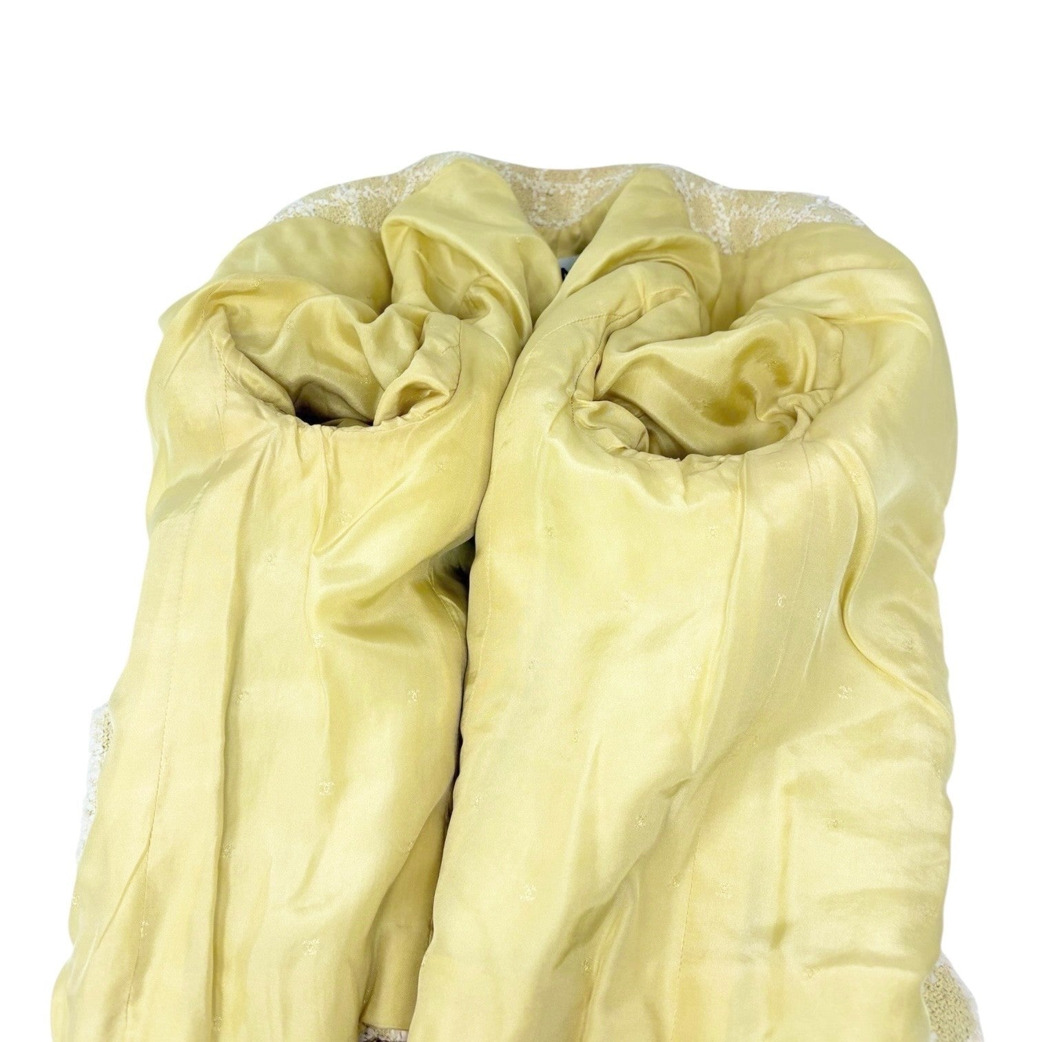 CHANEL Vintage 94P CC Mark Logo Tweed Jacket #38 Yellow White Cotton