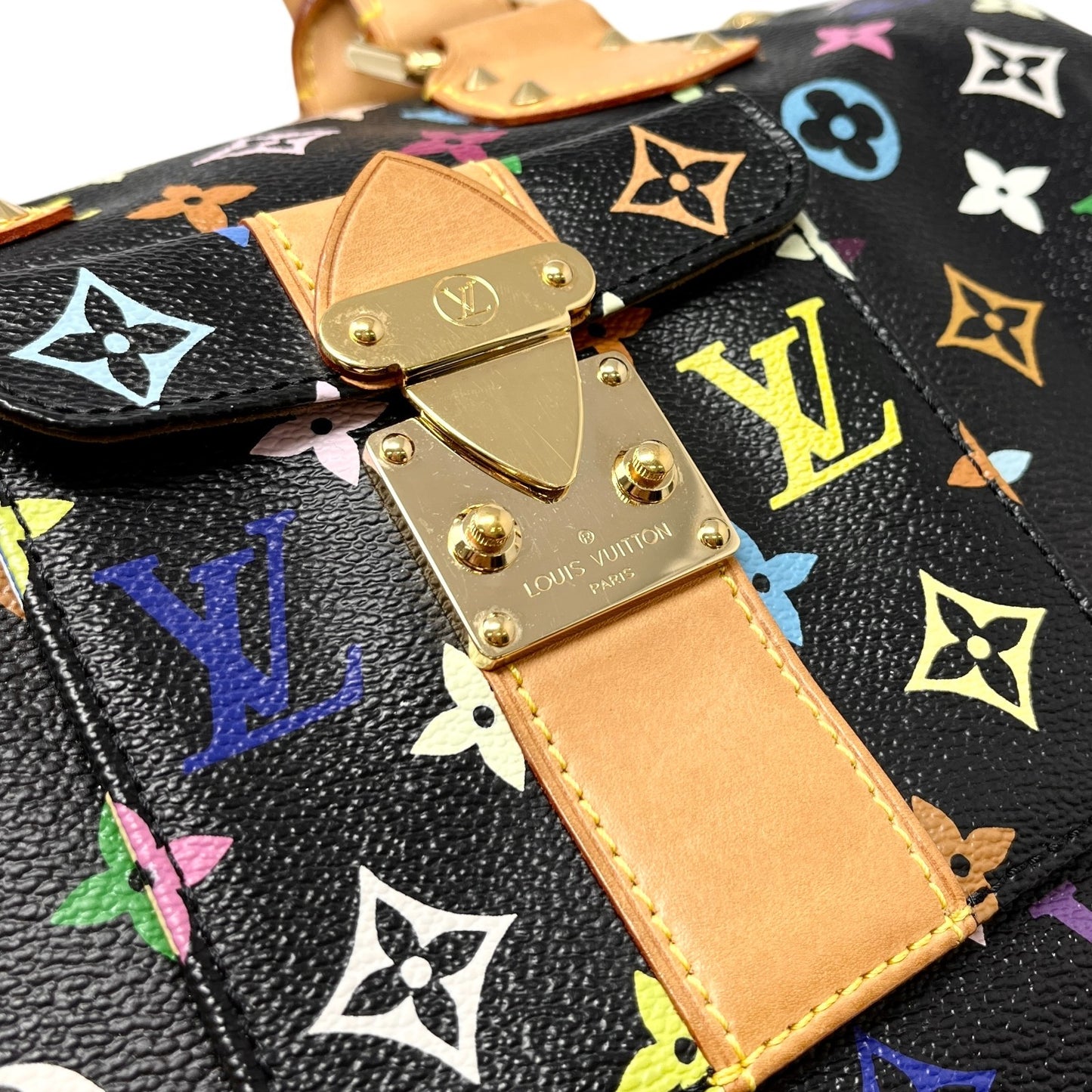 LOUIS VUITTON Vintage Monogram Multicolor Speedy 30 Handbag Black Camel Leather