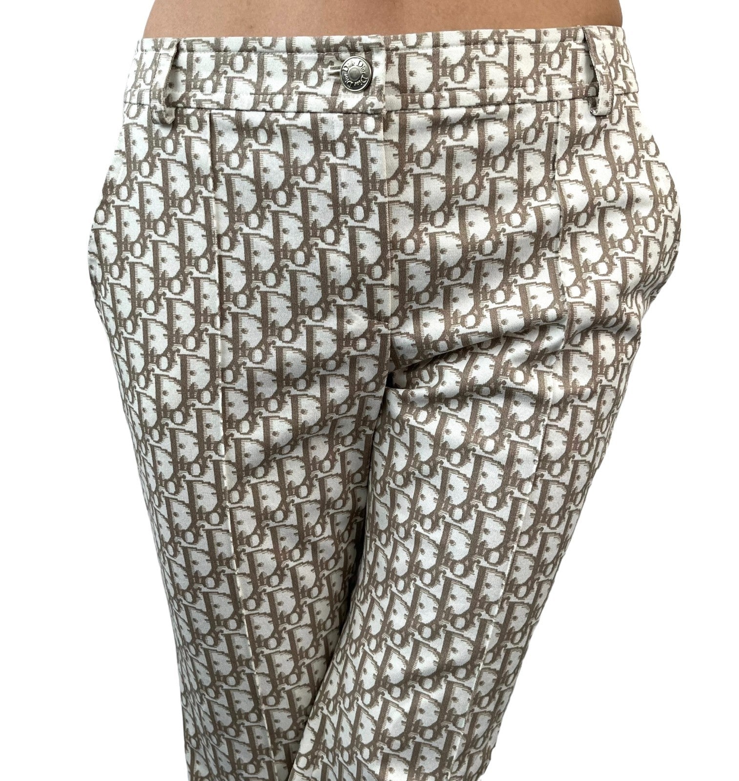 Christian Dior Vintage 2005 Trotter Monogram Pants Bottoms Zip #36 Brown Cotton