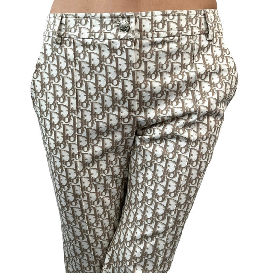Christian Dior Vintage 2005 Trotter Monogram Pants Bottoms Zip #36 Brown Cotton