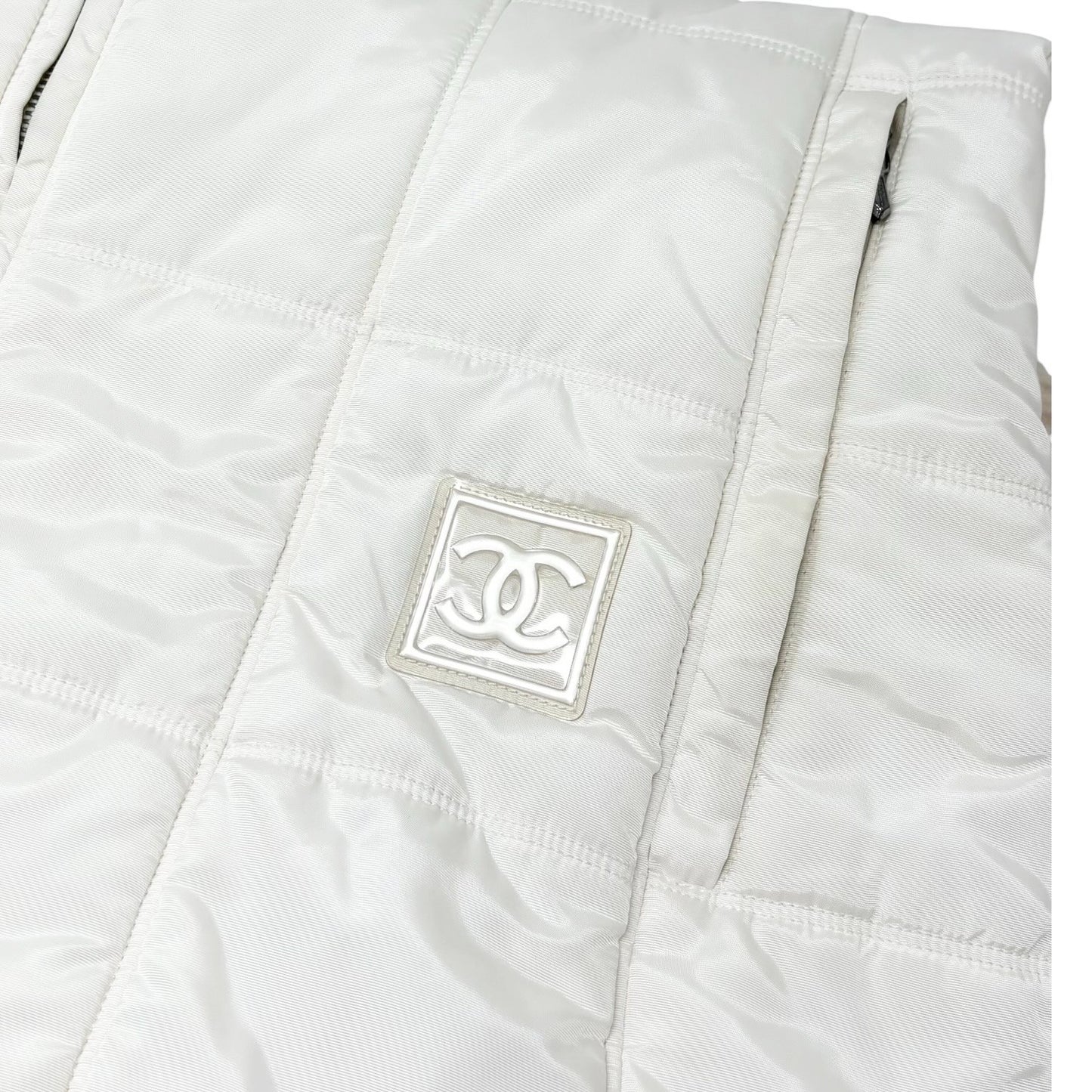 CHANEL Sport Vintage 00A CC Logo Long Puffer Coat Jacket #40 White 901827
