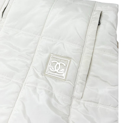 CHANEL Sport Vintage 00A CC Logo Long Puffer Coat Jacket #40 White 901827