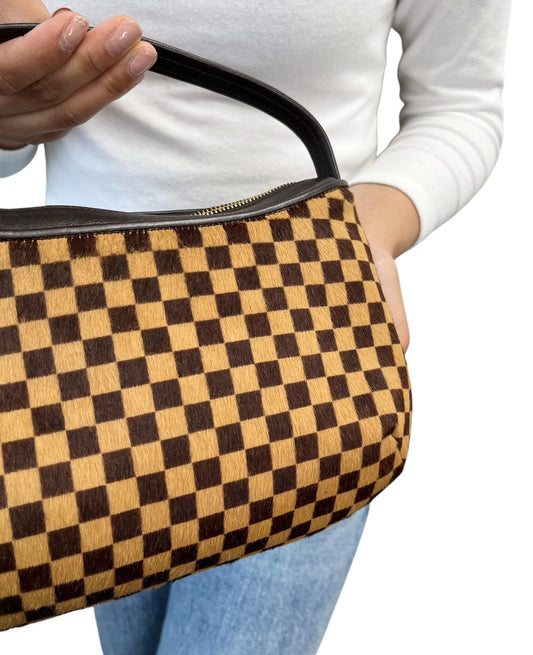 LOUIS VUITTON Vintage Damier Sauvage Tigre Pony Calf Hair Mini Bag Brown Beige