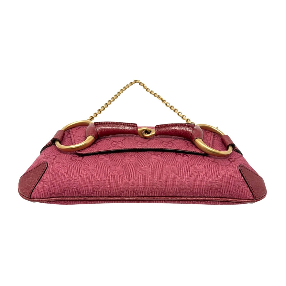 GUCCI Vintage GG Monogram Horsebit Chain Shoulder Bag Pochette Pink 902381