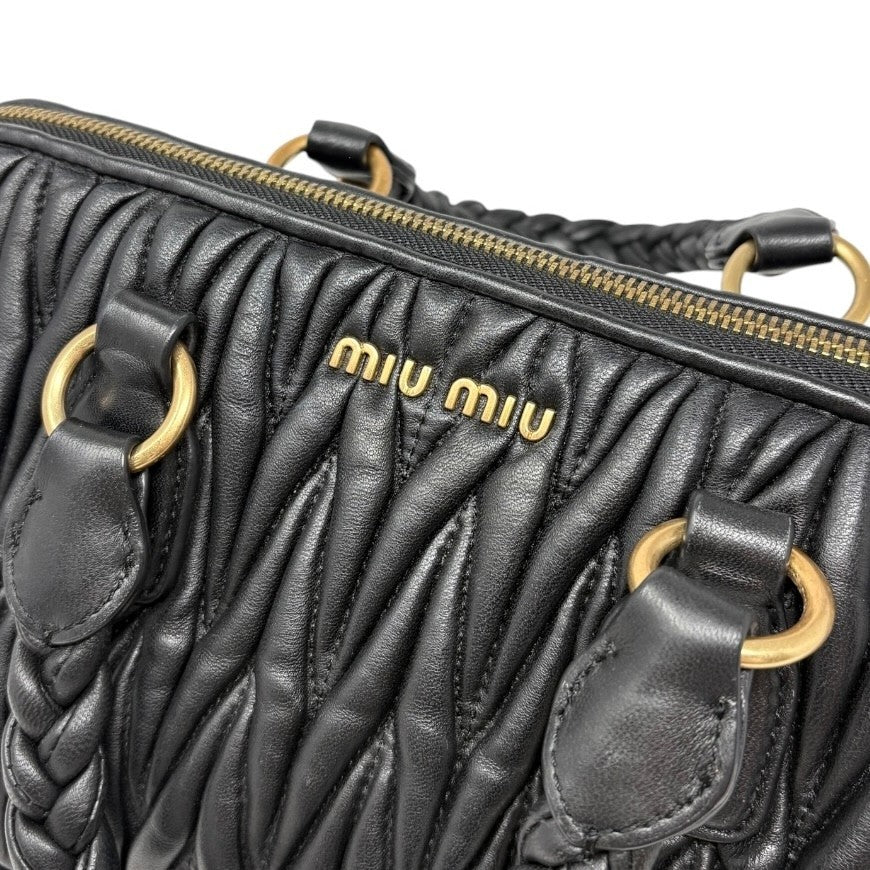 Miu Miu Vintage Quilted Tote Top Handle Bag Black Gold Leather Zip 902310