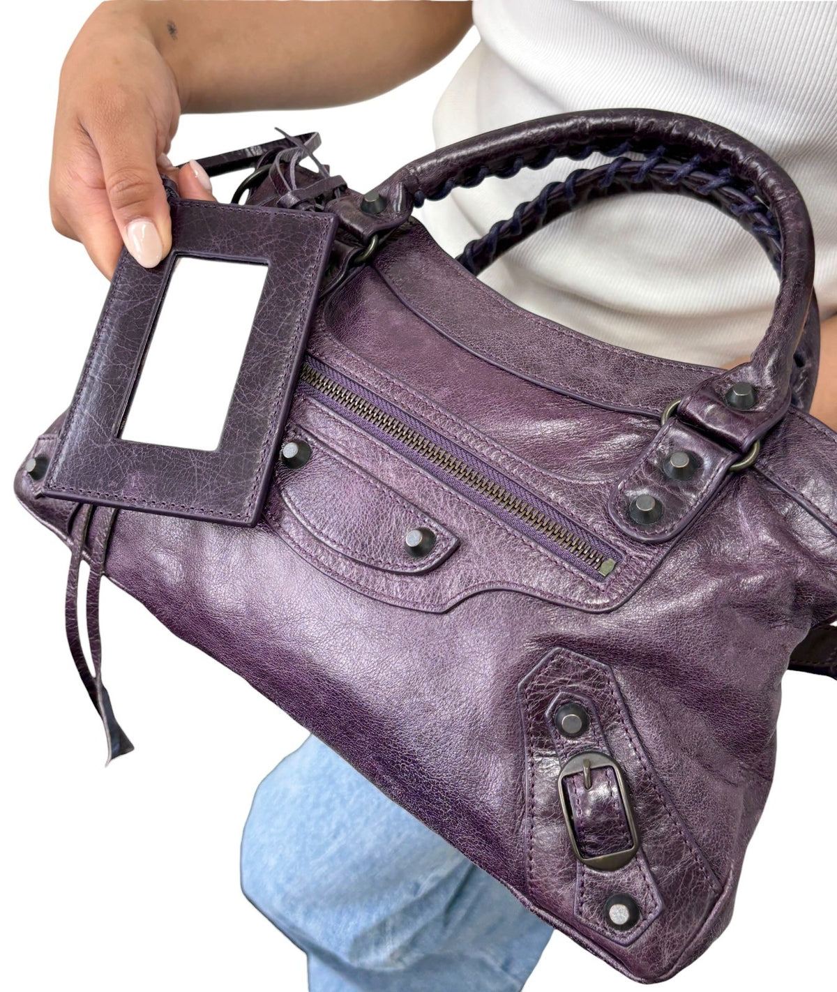 Balenciaga Vintage Classic City Mirror 2way Shoulder Leather Bag Purple 902462