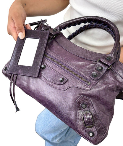 Balenciaga Vintage Classic City Mirror 2way Shoulder Leather Bag Purple 902462