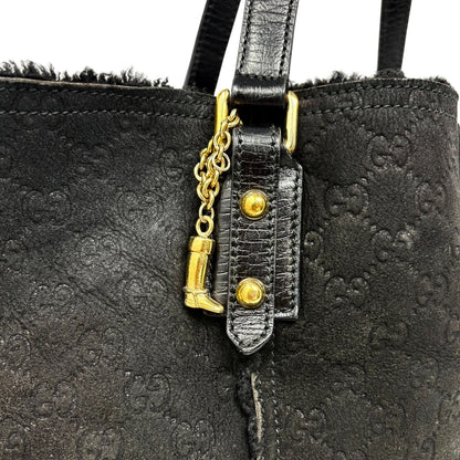 GUCCI Vintage GG Monogram Mouton Tote Bag Boots Charm Black Gold 902910