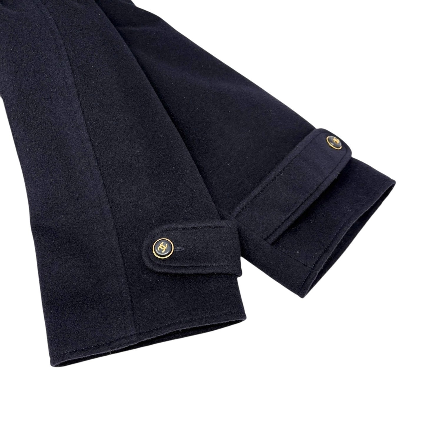 CHANEL Vintage 95A CC Button Cashmere Coat Jacket #40 Belt Dark Blue Gold