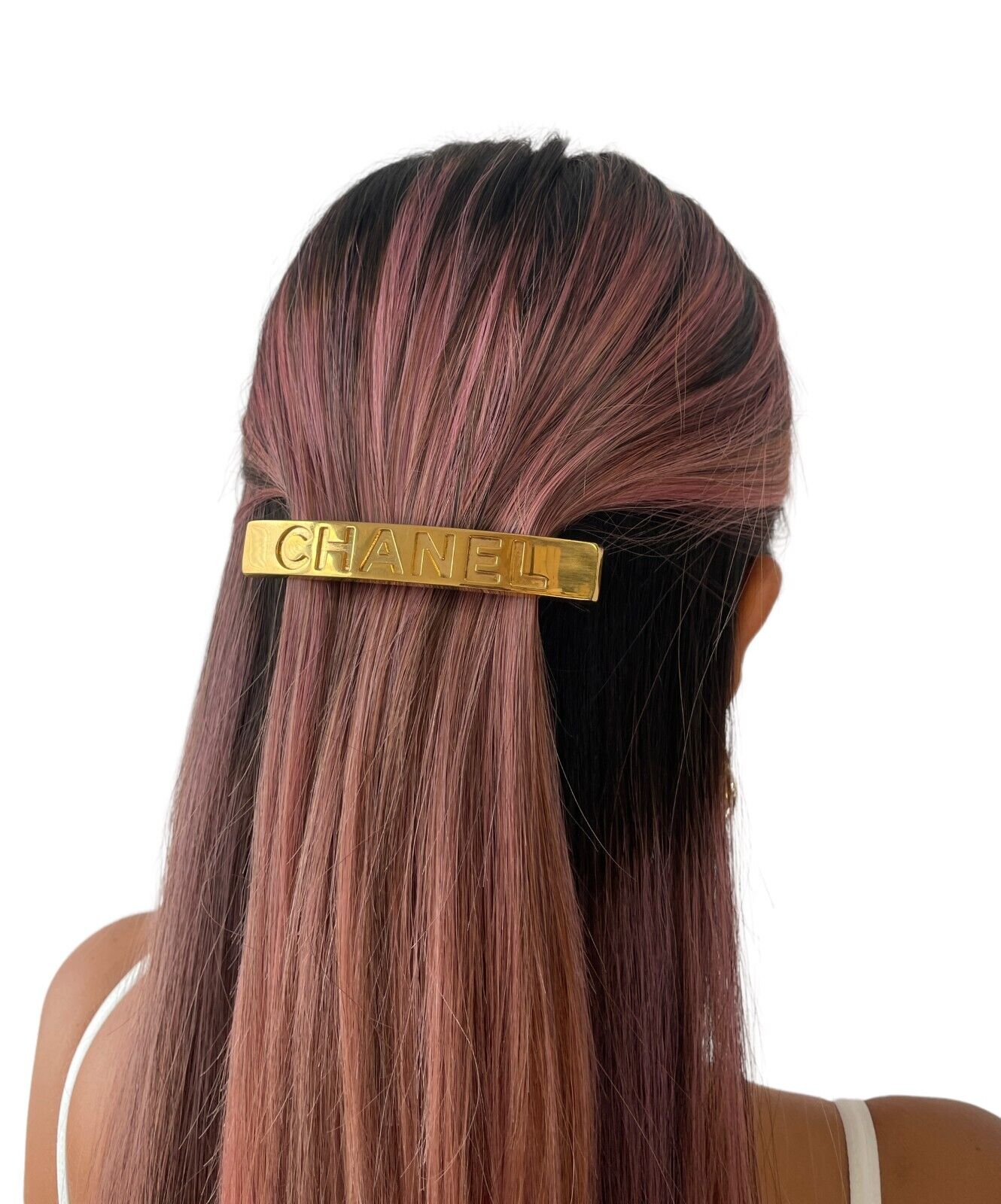 CHANEL Vintage 97A CC Mark Logo Gold Medium Barrette Hair Accessory Metal