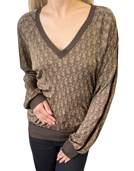 Christian Dior Vintage 2005 Trotter Monogram Stretch Satin Top #36 Brown