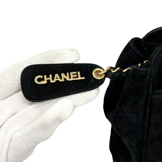 CHANEL Vintage CC Logo Quilted Chain Shoulder Bag Black Gold Suede 901890