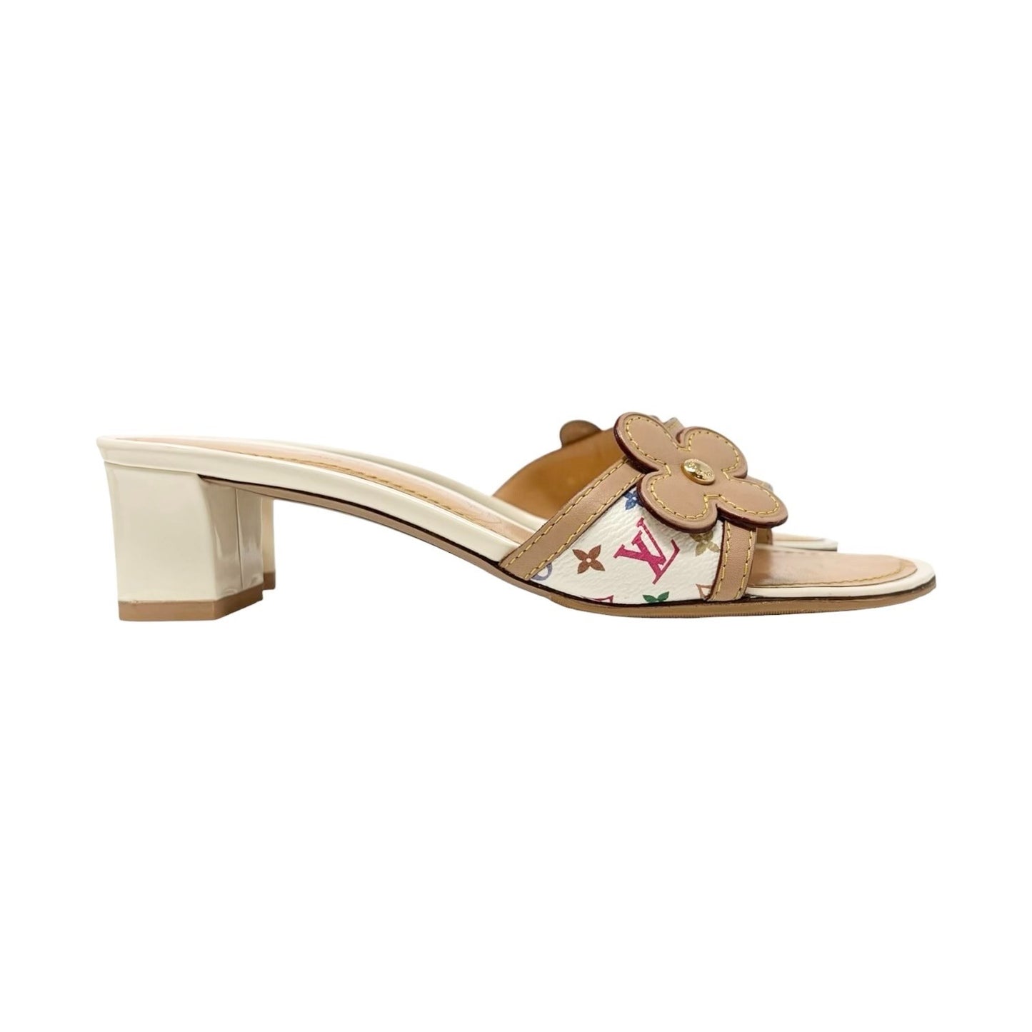 LOUIS VUITTON Vintage Monogram Multicolor Flower Sandals Heels #37.5 902031