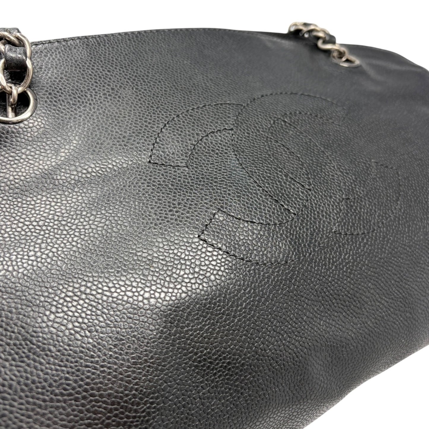 CHANEL Vintage CC Logo Stitch Chain Shoulder Bag Black Silver Leather 902203