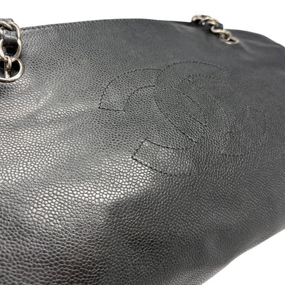 CHANEL Vintage CC Logo Stitch Chain Shoulder Bag Black Silver Leather 902203