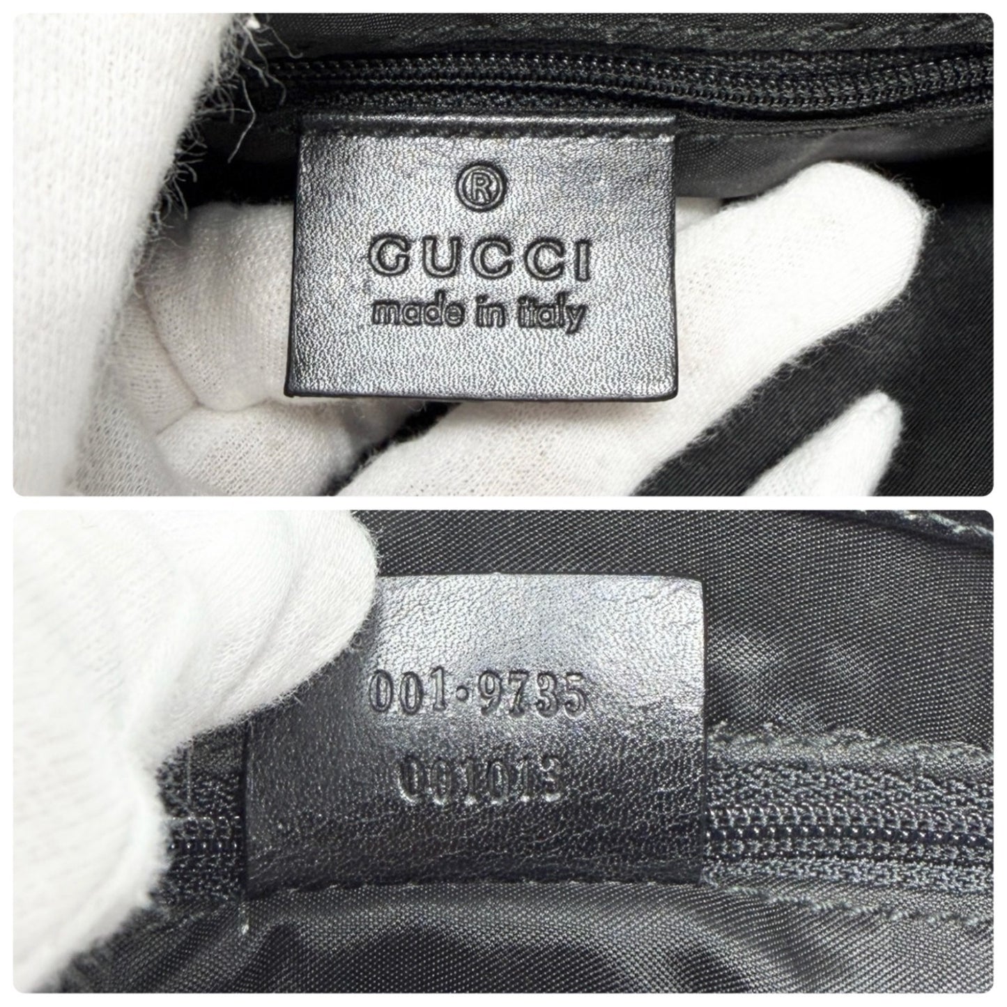 GUCCI Vintage Logo Jackie Snake Print Shoulder Bag Black White Nylon 902411