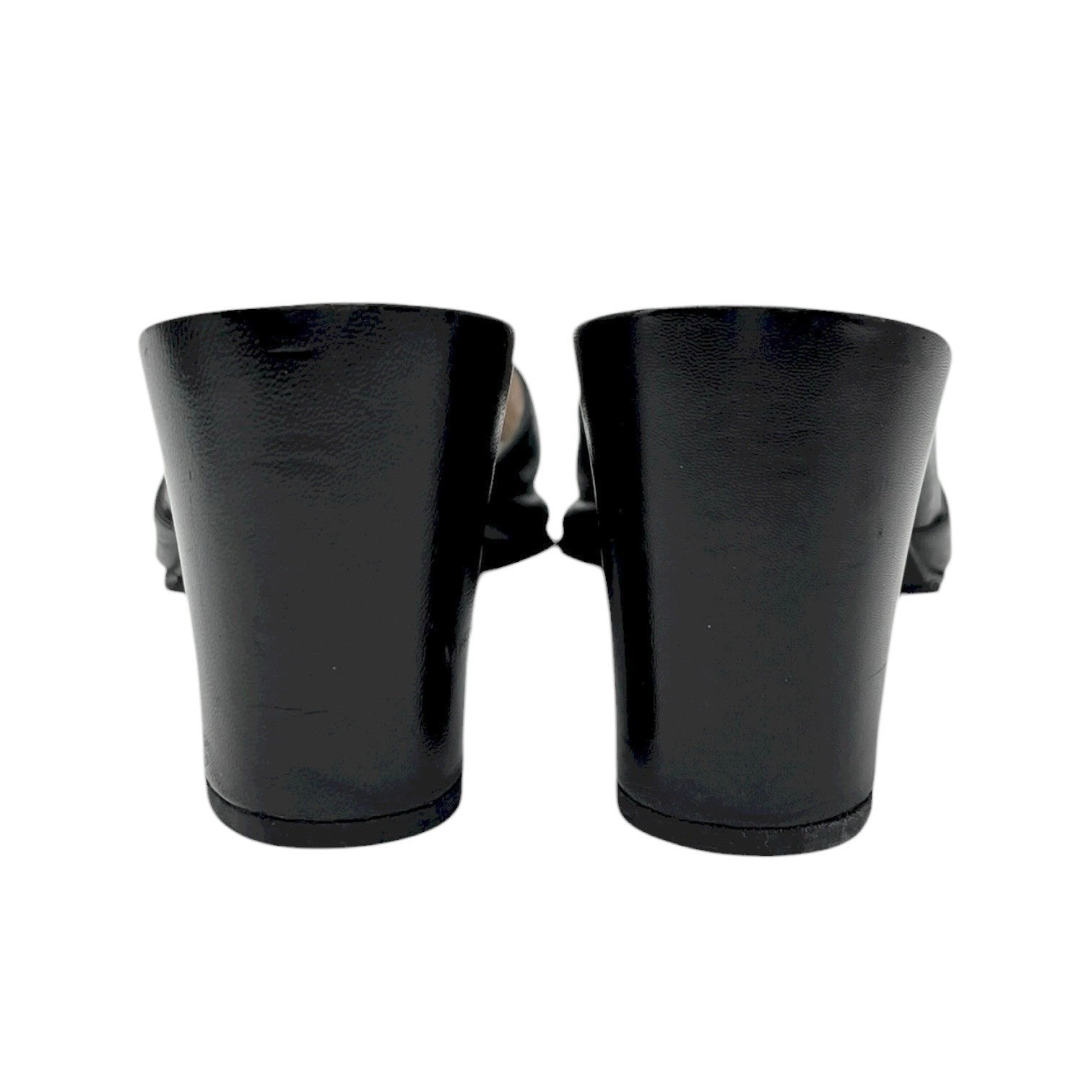 CHANEL Vintage CC Mark Logo Sandals #36 Heels Block Black Beige Leather