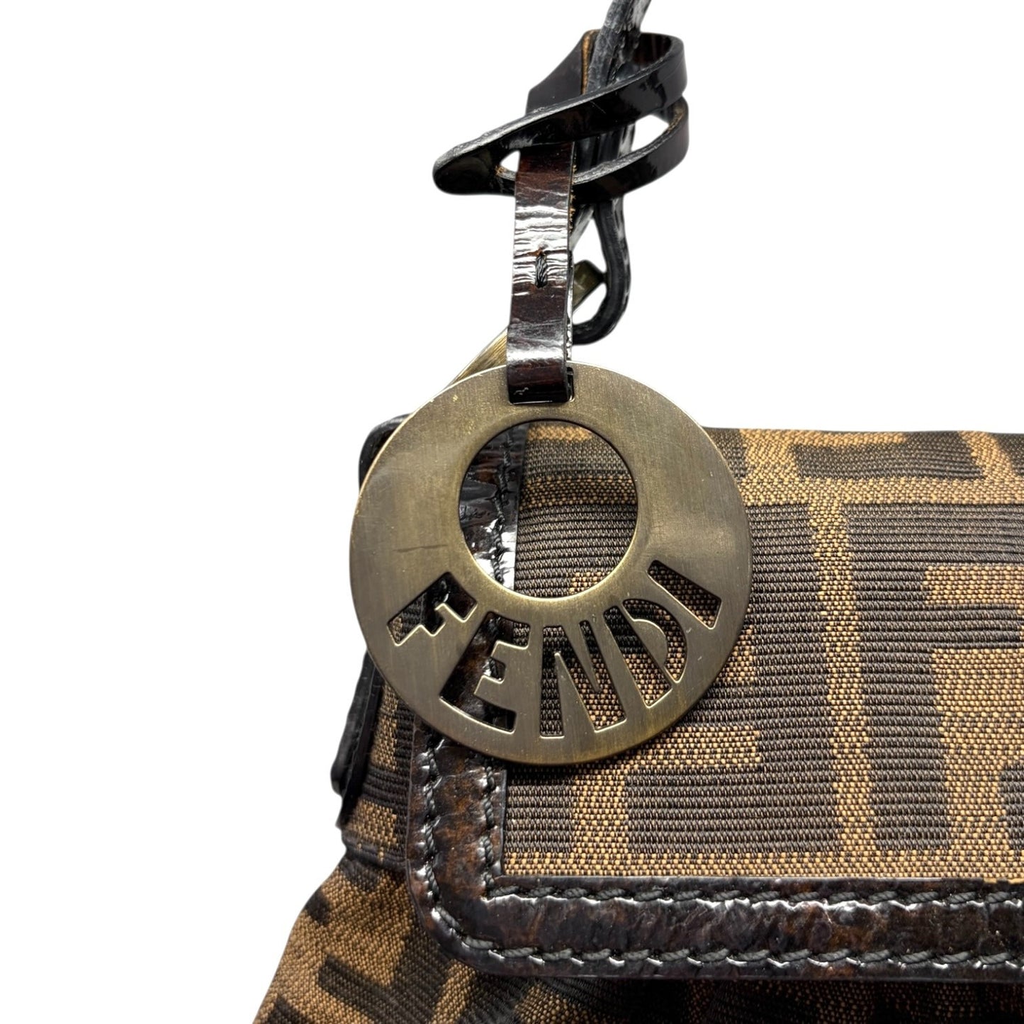 FENDI Vintage Zucca Monogram Logo Charm Canvas Mini Chef Bag Brown Pochette