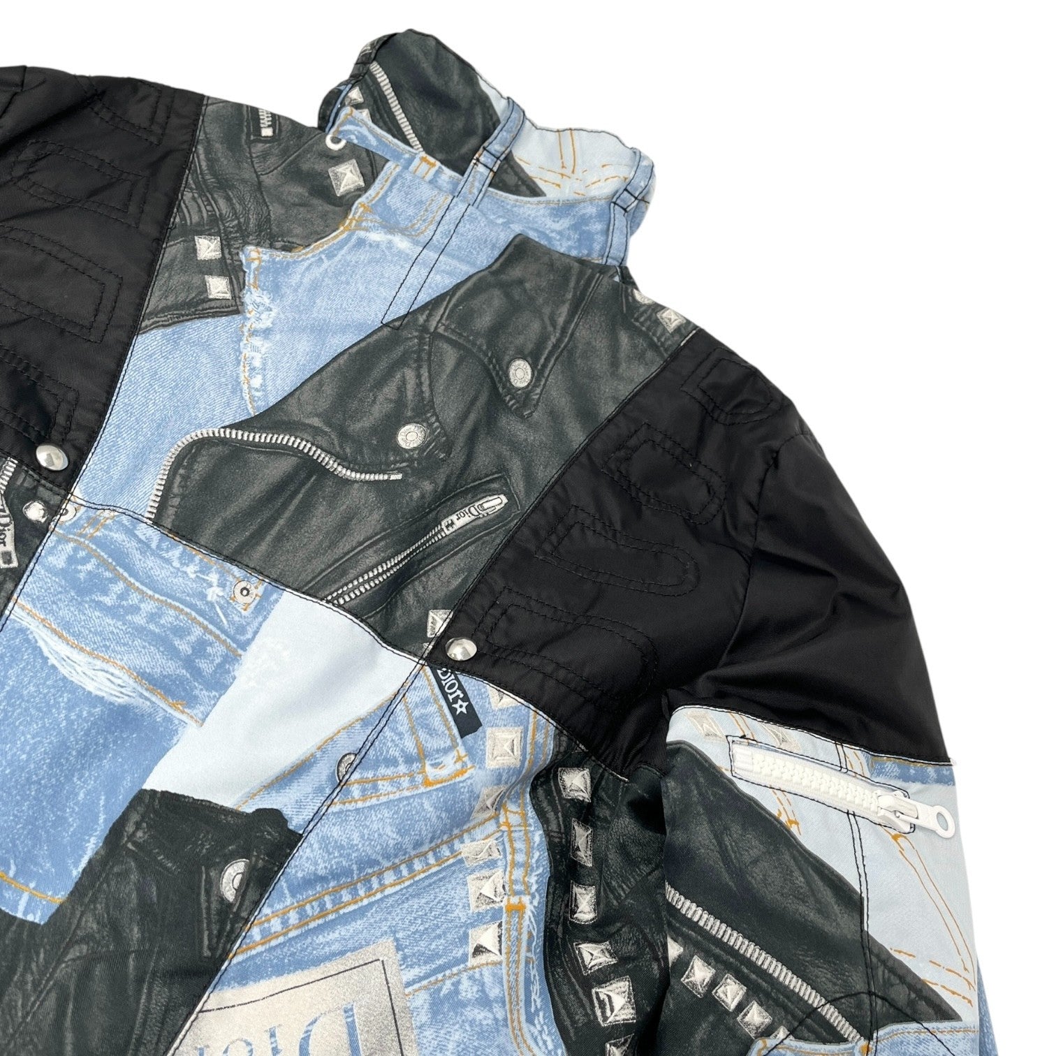 Christian Dior Vintage 2004 Logo Puffer Jacket Zip #44 Black Blue White Pocket