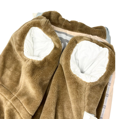 CHANEL Sport Vintage 01A CC Logo Puffer Ski Jacket Coat #38 Beige Blue 902810