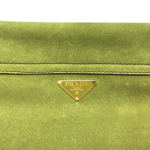 PRADA Vintage Logo Shoulder Bag Tote Handbag Suede Green Gold Luggage Tag
