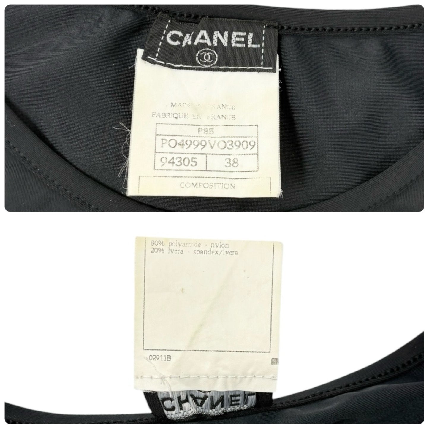 CHANEL Vintage P95 CC Logo Cropped Tank Top #38 Sleeveless Black White 901964