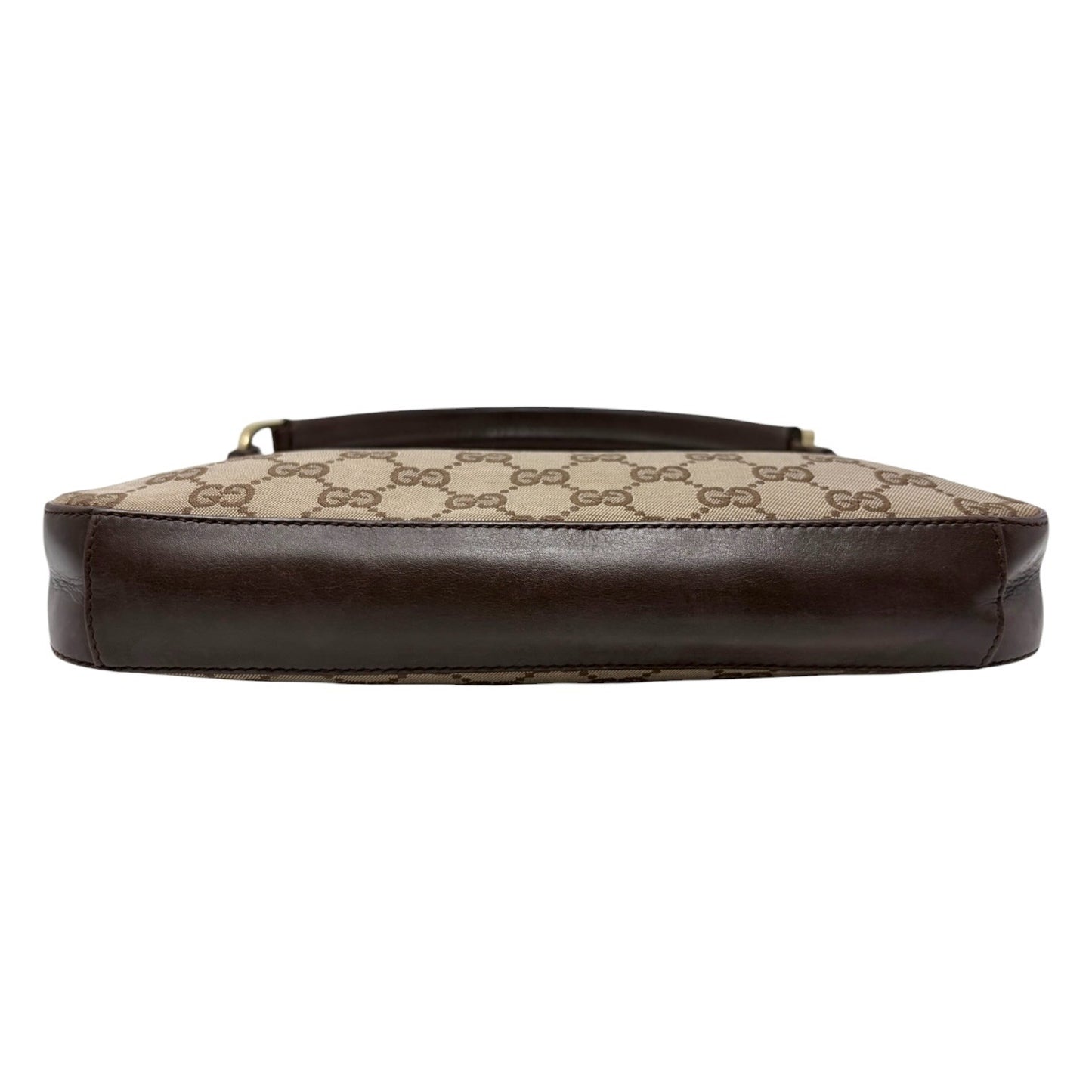 GUCCI Vintage GG Monogram Logo Canvas Shoulder Bag Leather Brown Gold 902399