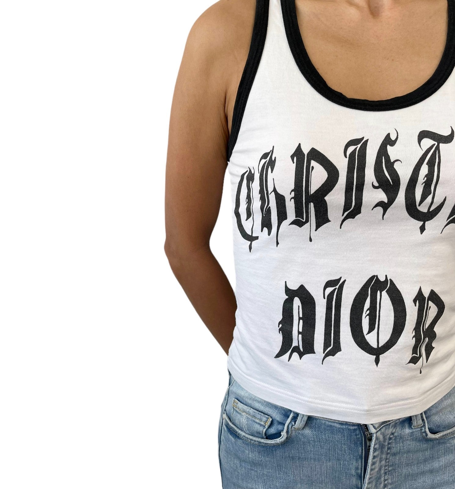 Christian Dior Vintage 2002 John Galalliano Logo Tank Top #36 White Black