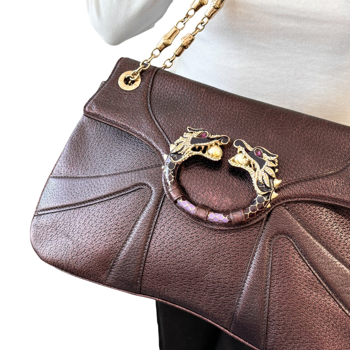 GUCCI Vintage Limited Edition Tom Ford Dragon Chain Bag Purple Leather 902354