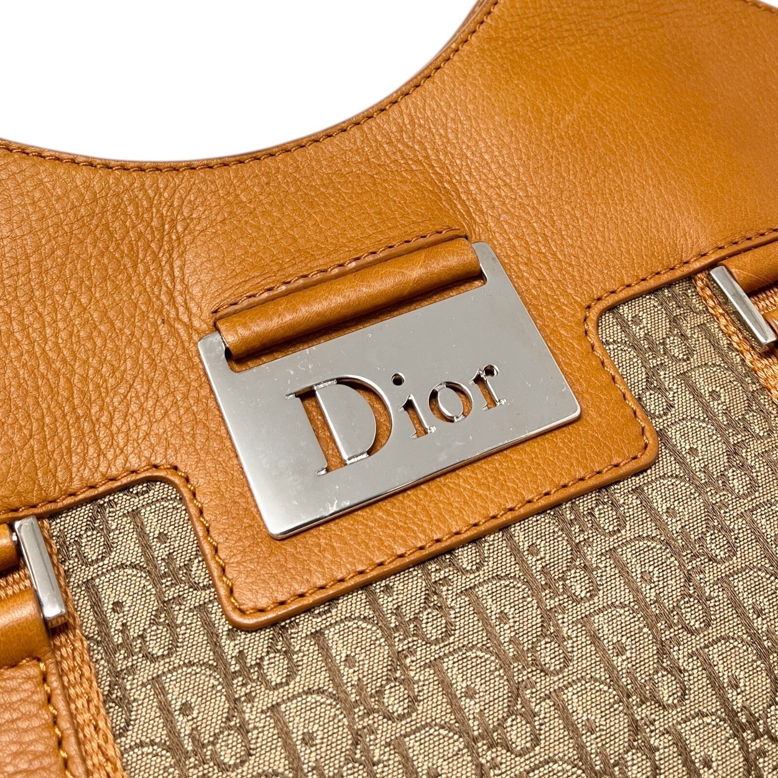 Christian Dior Vintage Trotter Monogram Street Chic Shoulder Bag Beige Canvas