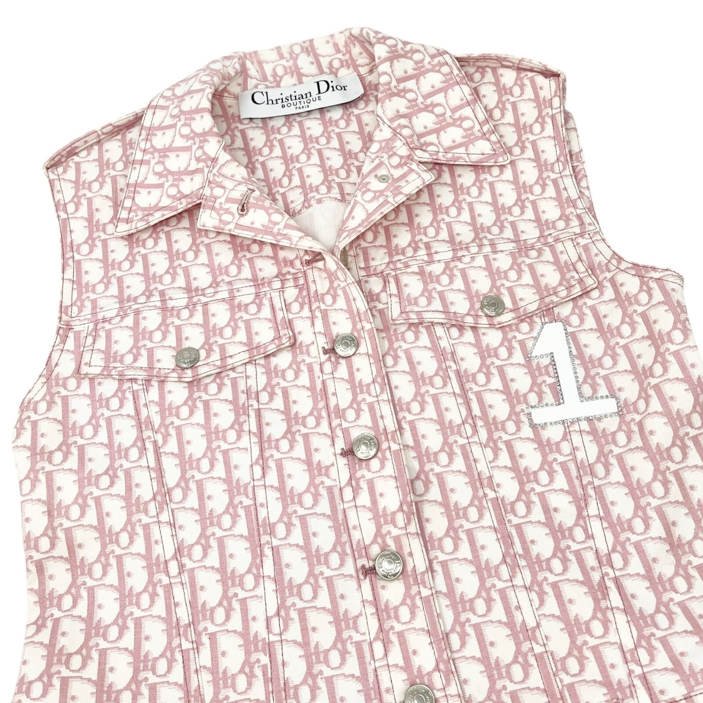Christian Dior Vintage 2004 Trotter Monogram Vest Jacket #38 Pink White Cotton