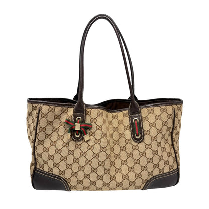 GUCCI Vintage GG Monogram Web Stripe Ribbon Tote Shoulder Bag Brown 902465