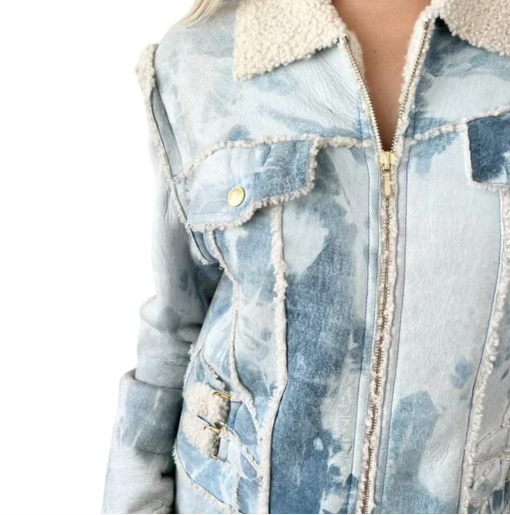 Christian Dior Vintage 2000 Tie-Dye Mouton Long Jacket Coat #40 Light Blue