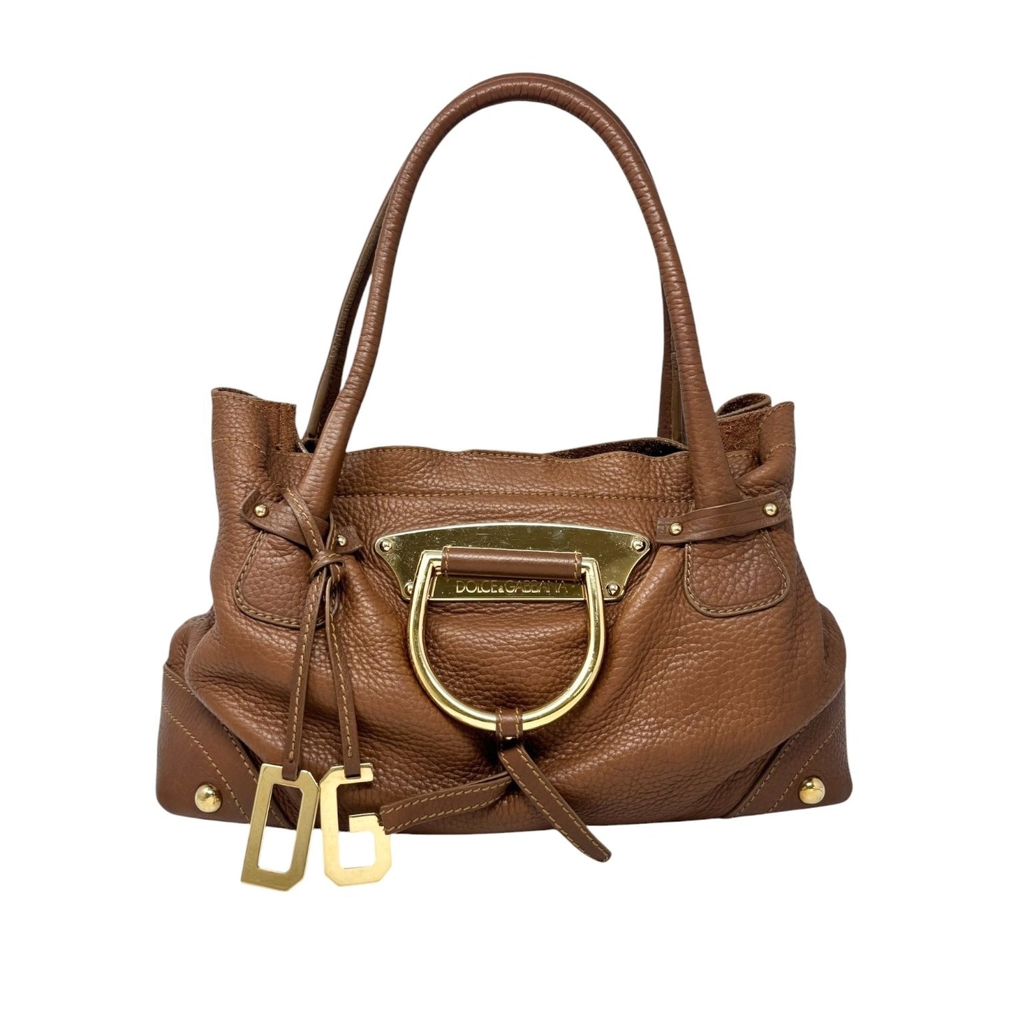 DOLCE&GABBANA Vintage DG Logo Shoulder Tote Bag Brown Gold Leather 902064