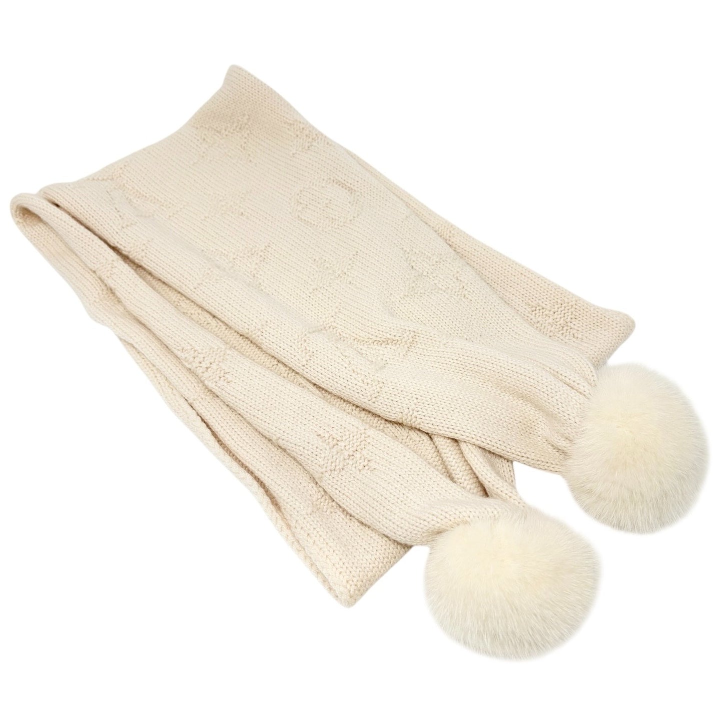 LOUIS VUITTON Vintage Monogram Escharpe Fur Scarf Shawl Cream Cashmere Logo