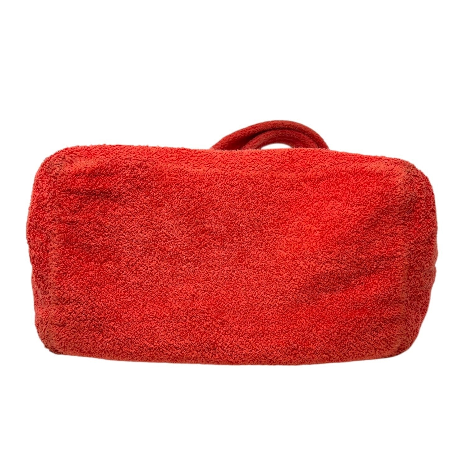 CHANEL Vintage CC Logo Beach Tote Shoulder Bag Red Cotton Terry Cloth Fringe