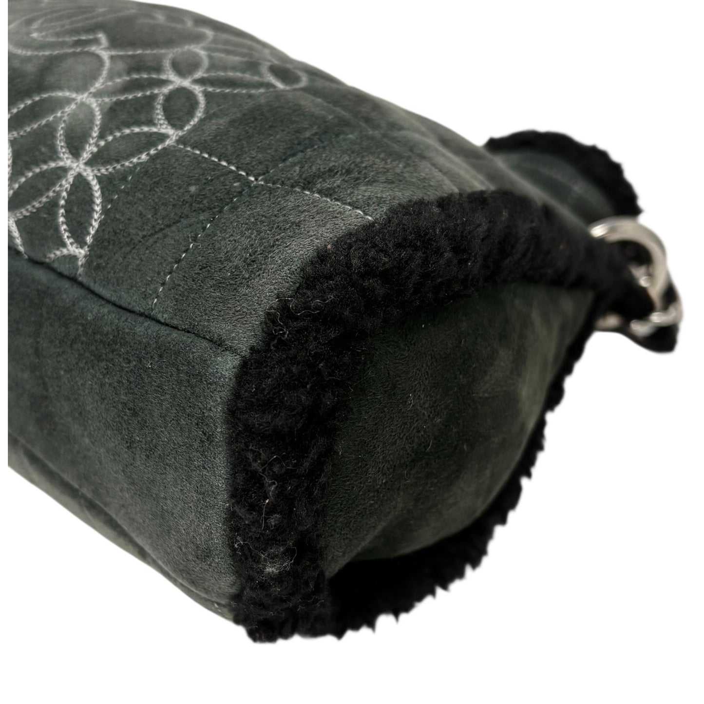 CHANEL Vintage Shearling Fur Shoulder Bag Pouch Mouton Black Chain CC Suede