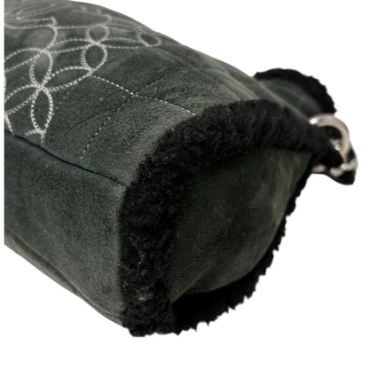 CHANEL Vintage Shearling Fur Shoulder Bag Pouch Mouton Black Chain CC Suede