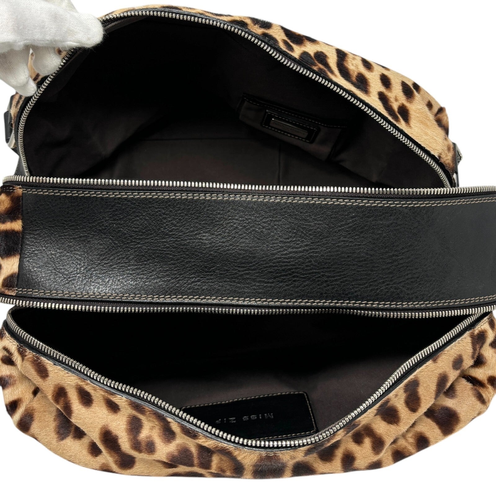 DOLCE&GABBANA Vintage DG Logo Leopard Tote Bag Brown Black Calf Hair Leather