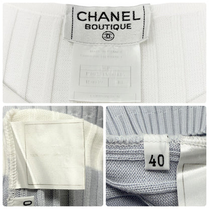 CHANEL Vintage 98P CC Stripe Rib Knit Tank Top #40 White Purple Cotton 902266