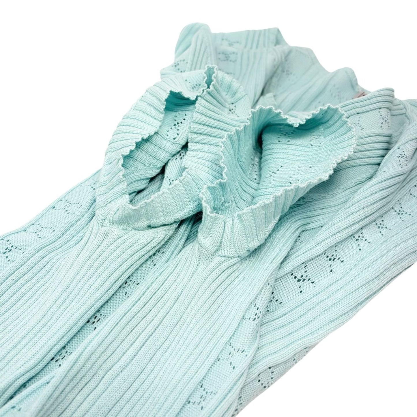 CHANEL Vintage CC Logo Rib Knit T-shirt Top Light Blue Cotton 901807
