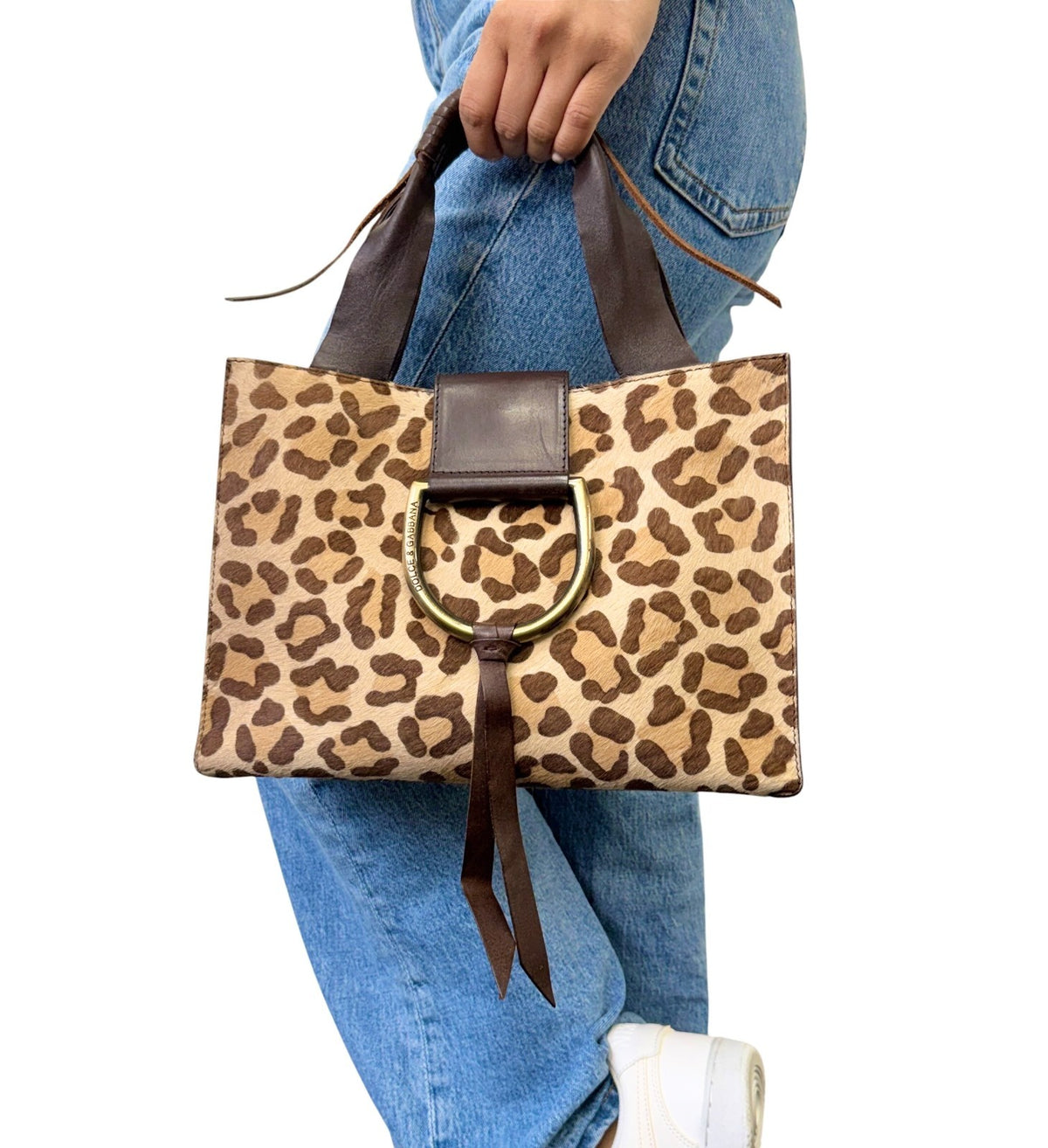 DOLCE&GABBANA Vintage Logo Leopard Pony Hair Hand Bag Beige Brown 902449