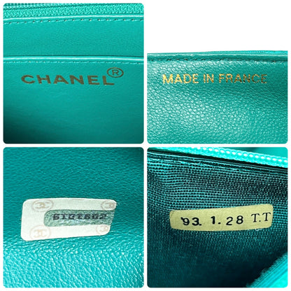 CHANEL Vintage CC Mark Logo Crossbody Shoulder Flap Bag Chain Green Gold Cotton