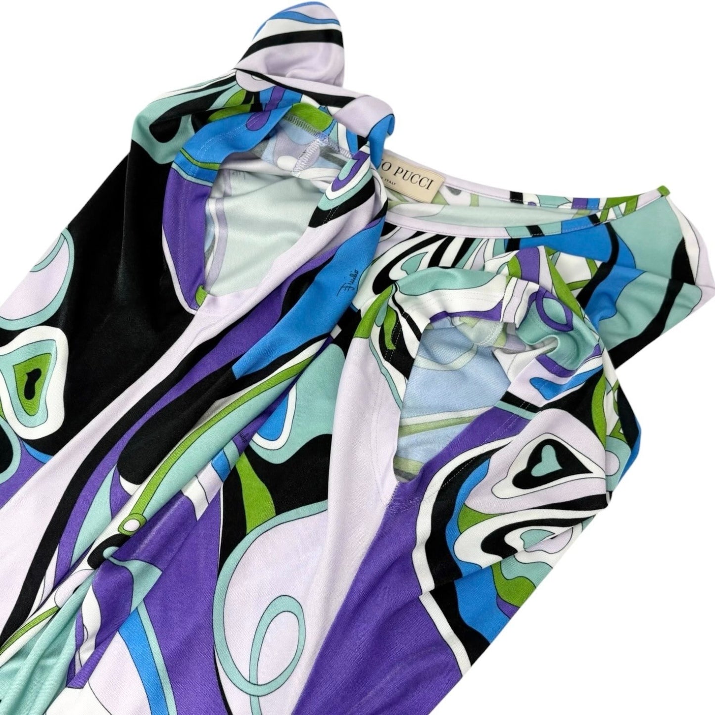EMILIO PUCCI Vintage Logo Multicolor Abstract Print Dress #38 Blue 902418