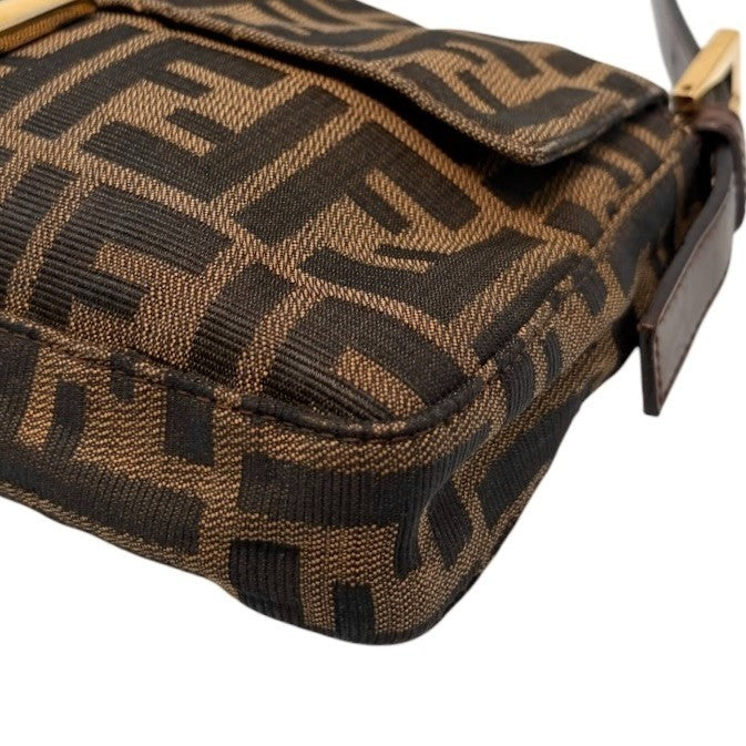 FENDI Vintage FF Logo Zucca Mamma Baguette Canvas Shoulder Bag Brown 901836